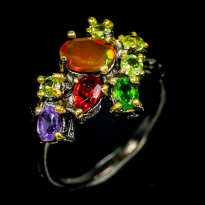 Серебряное дизайнерское кольцо с натуральным огненным опалом арт. 33494