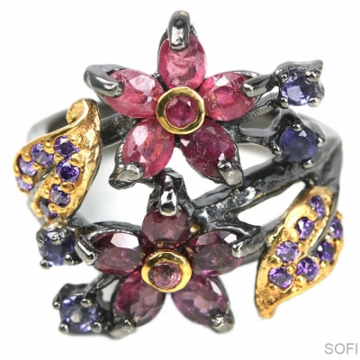Серебряное кольцо с розовым корундом арт 26292