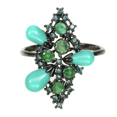 Серебряное кольцо с зеленым бериллом арт 26658