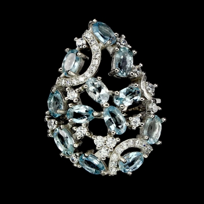  Серебряное кольцо с аквамарином натуральным арт 26642