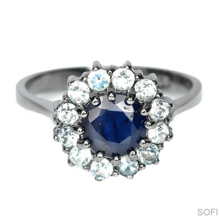 БРАКСеребряное кольцо с синим корундом и топазом натуральным арт 25137