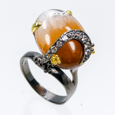 Серебряное дизайнерское кольцо с натуральным Рутиловым кварцем арт 33523