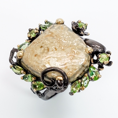 Серебряное дизайнерское кольцо с натуральной  яшмой  арт. 33461