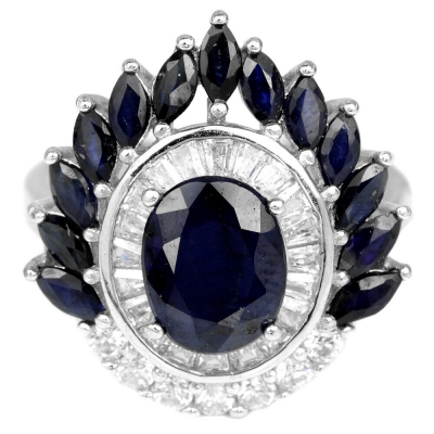 Серебряное кольцо с синим корундом натуральным арт 26792