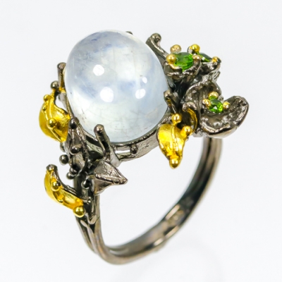 Серебряное дизайнерское кольцо с натуральным аквамарином арт 33526
