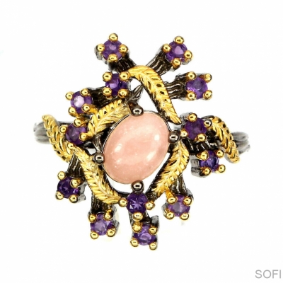 Серебряное кольцо с розовым опалом натуральным арт. 27401