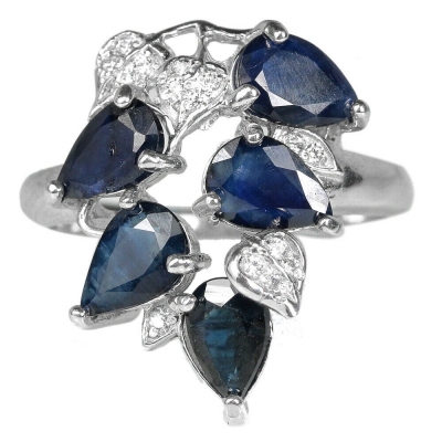 Серебряное кольцо с синим корундом натуральным арт 28173