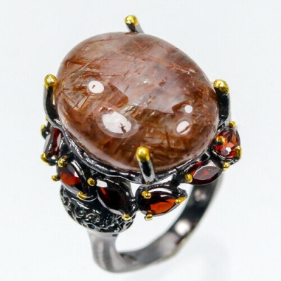 Серебряное кольцо с рутиловым кварцем натуральным арт 28990