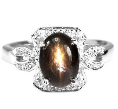Серебряное кольцо с натуральным звездчатым сапфиром арт. 23172
