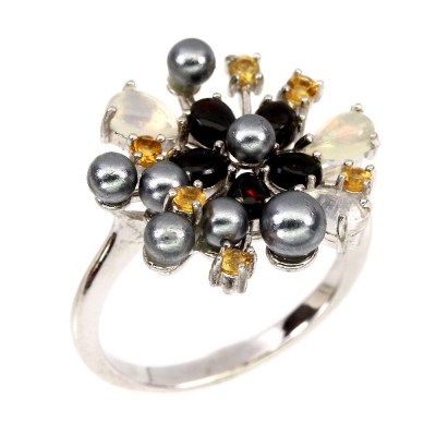 Серебряное кольцо с опалом и жемчугом натуральным арт. 27664