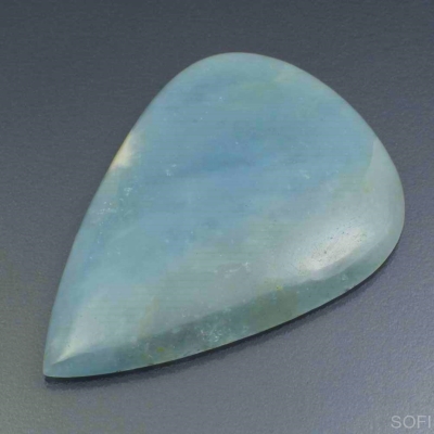 Камень Аквамарин натуральный 49х34 мм груша 64.00 карат кабошон арт. 14126
