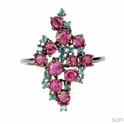 Серебряное кольцо с розовым корундом арт 26911