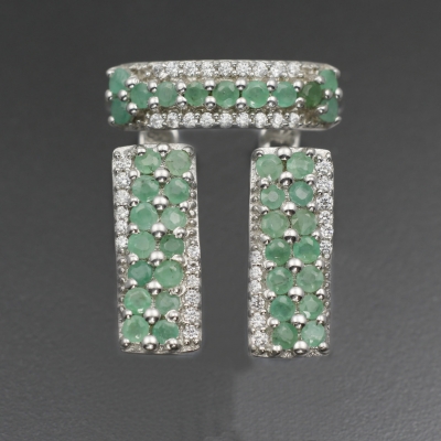 Серебряные серьги и кольцо с зеленым бериллом натуральным арт 27221