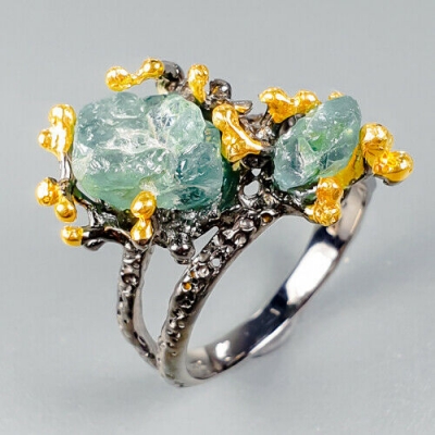 Серебряное кольцо с голубым апатитом натуральным 40195